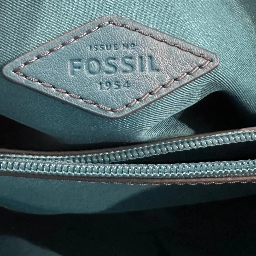 Fossil Hope Satchel Teal Blue Suede Snake Embossed Leather Tassel Handbag Bag